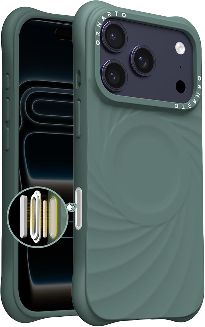 ORNARTO Vortuxe for iPhone 17 Pro Case 6.3" | 2X MIL-STD Protection | Camera Control Button | Compatible with MagSafe | Sleek Aesthetic Liquid Silicone Phone Cover | Pine Green