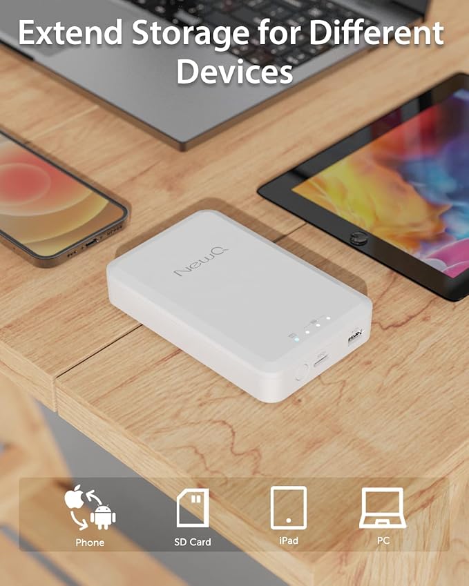 NEWQ 1TB External Hard Drive for iPhone, iPad, MacBook - USB 3.0, 2.0, 2.0 3.0 - Compatible with iOS & Android, Store Photos, Videos, Music, Documents