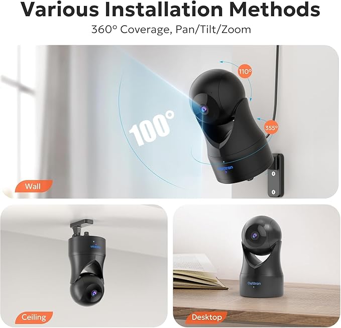 owltron Security Camera Indoor 2K, 360 Pan/Tilt Home Security Cameras with Motion Detection, Pet Cam WiFi with Phone App, Baby Monitor with Night Vision & Two Way Audio, 2 Pack