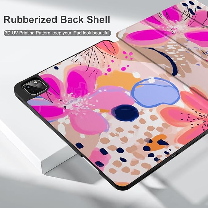 DONGKE Case for iPad Pro 12.9 inch 6th Generation 2022, Built-in Pencil Holder + Trifold Stand + Auto Wake/Sleep + Protective Cover for iPad Pro 12.9 5th/4th/3rd Gen - Floral Artistic