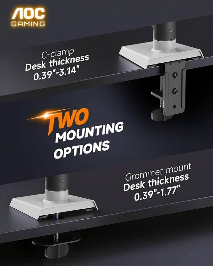 AOC Monitor Mount, Adjustable Single Monitor Arm for 17–32 Inch Screens, Fits 4.4–19.8lbs, Cable Management, VESA 75x75/100x100, C-Clamp & Grommet Base