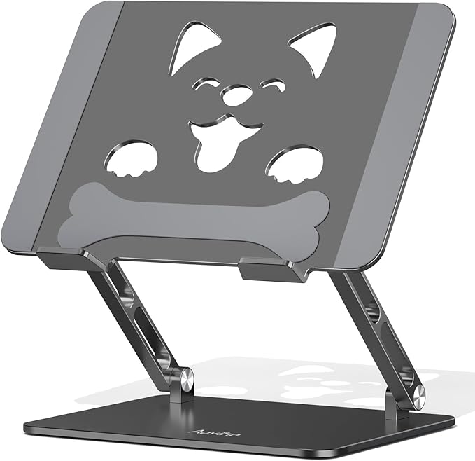 Aoviho Laptop Stand for Desk-Adjustable, Foldable, Portable, Ergonomic Aluminum Notebook Riser with Unique Puppy Cooling Vent, Desk Gift for 10"-17.3" Devices Mac, Dell, HP, Lenovo, Samsung, Gray