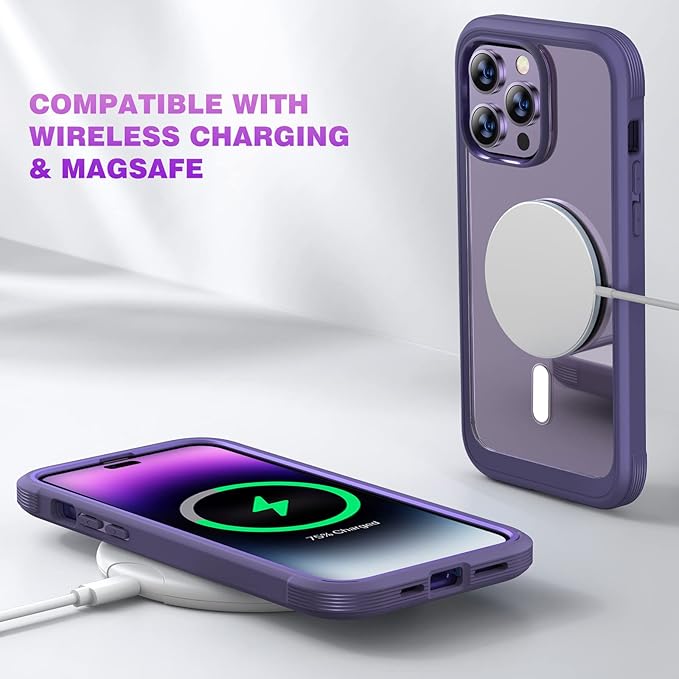 Diaclara Magnetic Designed for iPhone 14 Pro Max Case, Full Body Rugged Case with Built-in Touch Sensitive Anti-Scratch Screen Protector, with Camera Lens Protector for iPhone 14 Promax6.7 (Purple)