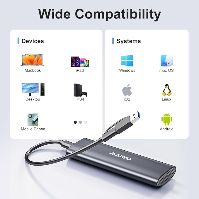 MAIWO M.2 SATA SSD Enclosure, USB3.2 Gen1 Type-C to SATA NGFF Based M.2 Solid State Drive Adapter Reader, Support B Key B+M Key, Aluminum (K1689S)