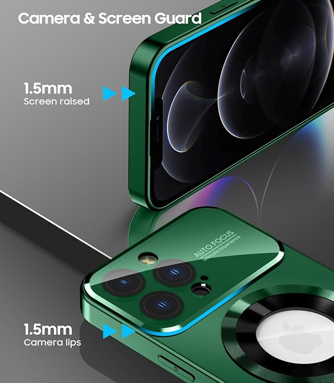 MAKAVO Magnetic for iPhone 12 Pro Case, Compatible with MagSafe, Built-in Camera Lens Protector, Logo View, Military Grade Drop Proof Phone Case Cover, Green