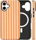 Magnetic for iPhone 17 Case Cute Stripes Phone Case, Shockproof Slim TPU and Hard PC Protective Phone Cover Compatible with MagSafe Designed for Women Girls, Orange