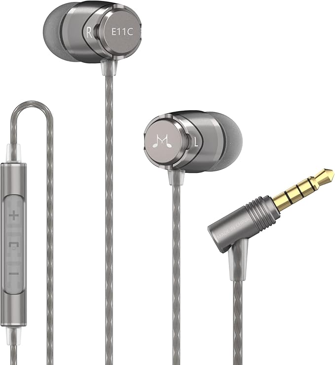 SoundMAGIC E11C Wired Earbuds with Microphone HiFi Stereo Earphones Noise Isolating in Ear Headphones Powerful Bass Tangle Free Cord Gunmetal