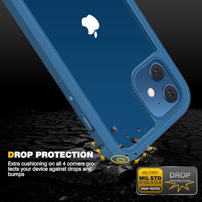 Diaclara Designed for iPhone 12 Mini Case, Full Body Rugged with Built-in Touch Sensitive Anti-Scratch Screen Protector, Soft TPU Bumper Case for iPhone 12 Mini 5.4" (Blue and Clear)