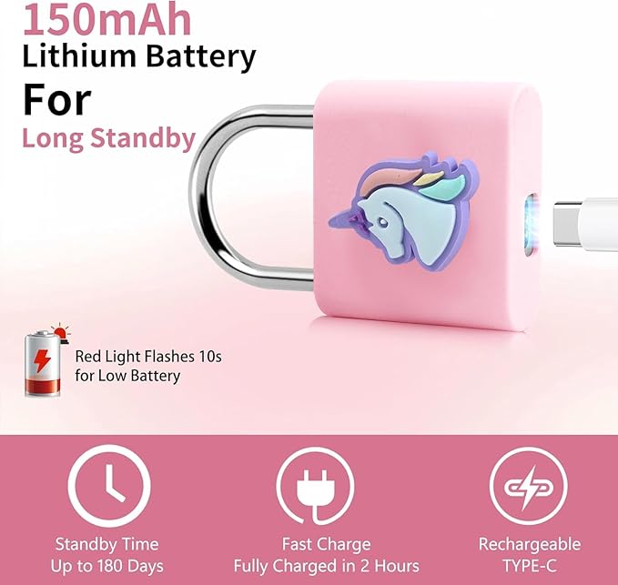 UMIKSMART Fingerprint Padlock with Silicone Protective Cover & Charm, Smart Keyless Padlock for School Locker, Gym Locker, Backpack and Travel Bag, Gift for Kids, Teens and Friends