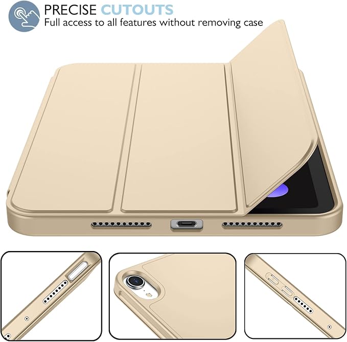 iMieet iPad Mini 7 Case 2024 (A17 Pro), iPad Mini 6 Case (8.3-Inch,2021 Model), iPad Mini 7th/6th Generation Case with Pencil Holder, Trifold Stand Smart Case with Soft TPU Back,Champagne Gold