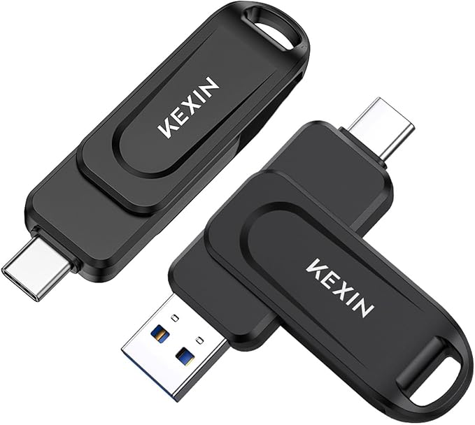 KEXIN Dual 64GB Flash Drive 2 Pack USB-A & Type-C Thumb Drive 3.0 100MB/s Swivel USB Drive 64GB Memory Stick for Smartphone Tablet iPhone 15/16 Car Game Console, Black 2 Pack