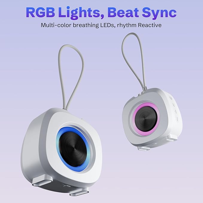 PEICHENG Speaker, Small Portable Bluetooth Wireless IPX5 Waterproof Shower Speaker,Loud Stereo Sound Deep Bass,Dual Pairing, RGB Lights,Long Playtime for Outdoor Party, Great Gift,1PC (White)
