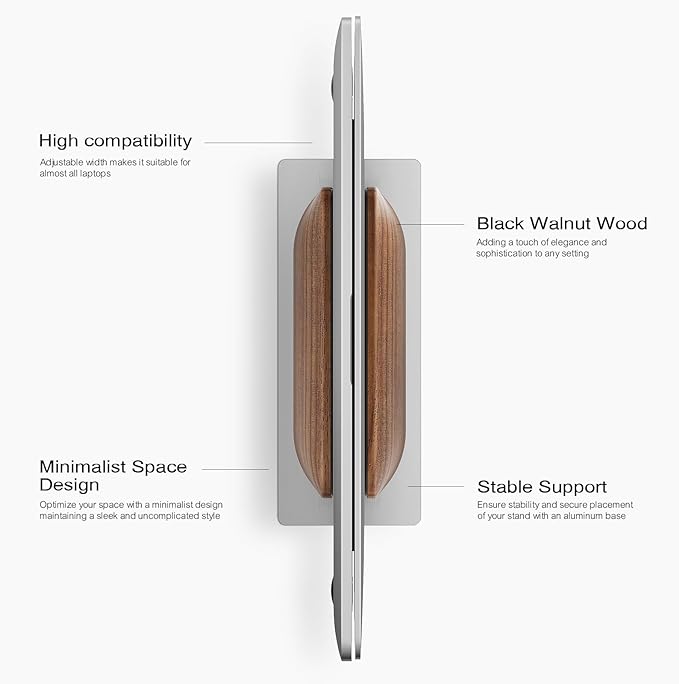 UPERGO Vertical Laptop Stand for Desk, Laptop Holder to Dock MacBook, MacBook Pro and Other Laptops, Black Walnut Wood
