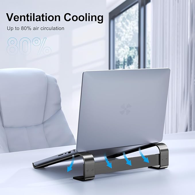 MOKURU Laptop Riser for Desk - Aluminum Ergonomic Computer Stand for Laptop Cooling - Compatible with MacBook Pro/Air, Dell, HP, Lenovo, 10-17.3'', Black