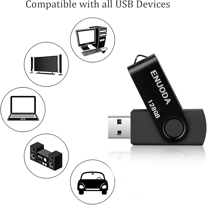 128GB Flash Drive ENUODA 1 Pack Thumb Drive 128GB Swivel Design USB 2.0 Memory Stick Data Storage Jump Drive Pen Drive for Laptop PC Computer (Black)