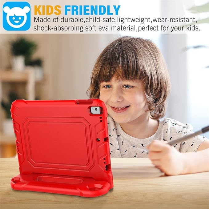 SUPLIK Kids Case for iPad 5th/6th Generation (9.7 inch, 2017/2018), iPad Air 1 & Air 2 & Pro 9.7 Case with Screen Protector, Durable Shockproof Protective Cover with Handle Stand, Red