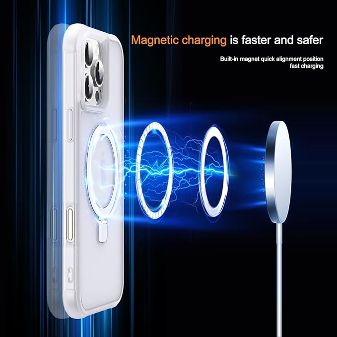 SKYLMW Compatible with iPhone 16 Pro Max Case with Invisible Magnetic O-Ring Stand Military-Grade Phone Case for iPhone 16 ProMax 6.9" [Compatible with Mag-Safe][Great Grip Feeling],Translucent