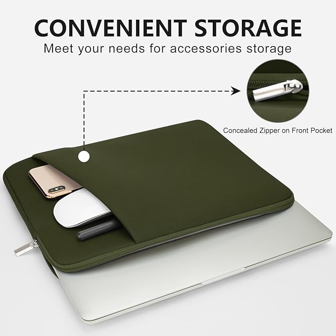 Laptop Sleeve Case with Zipper Accessory Pocket Compatible with 13 to 14 inches MacBook Air/Pro Padded Computer Pouch Cover Shockproof Protective for 13” to 14” Laptop/Chromebook/Tablet,Green