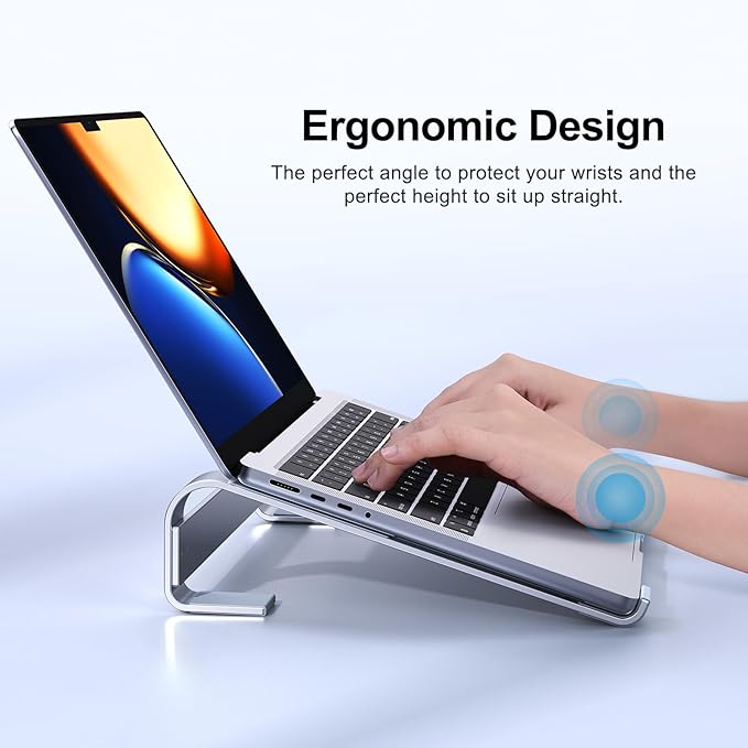 MOKURU Laptop Stand for Desk, Aluminum Laptop Riser, Ergonomic Computer Stand Compatible with for MacBook Pro/Air, Dell, HP, Lenovo, 10-17.3'' (Silver)