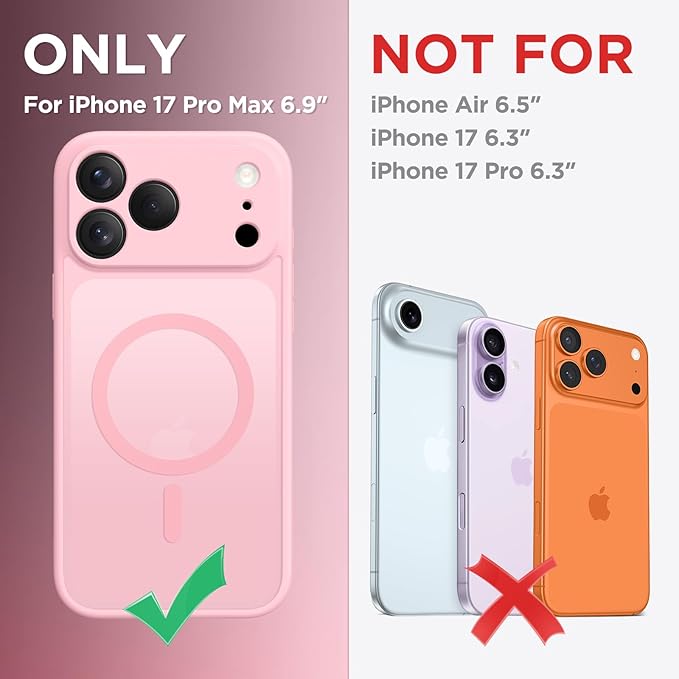 CAPRARO Magnetic for iPhone 17 Pro Max Case, Upgraded [Full Camera Protection] [Compatible with MagSafe] Protective Translucent Matte Women Girl Phone Case Cover, Peach Pink