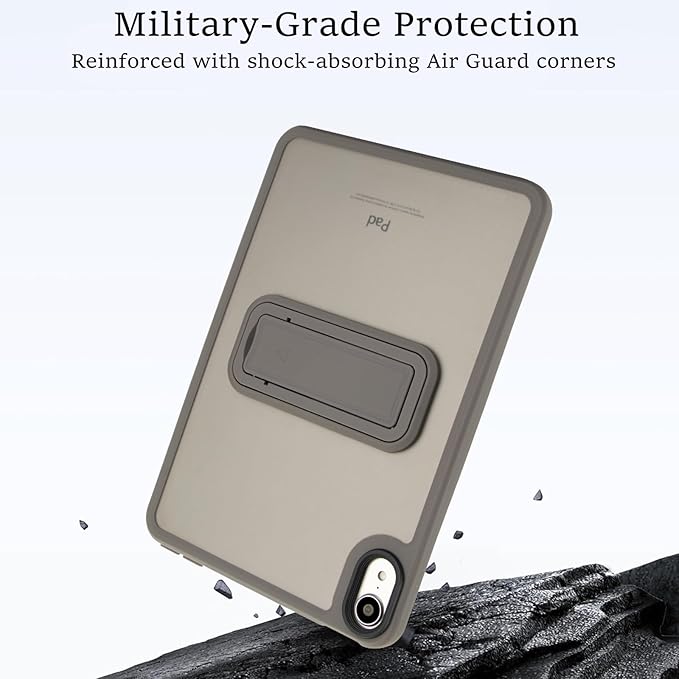 Shockproof Case for iPad mini 7th/6th Generation (2024/2021 8.3-inch), Kickstand Slim Fit Rugged Bumper Lightweight Anti-Scratch Bumper Case Cover for Women Men, Gray