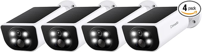 Cinnado Security Cameras Wireless Outdoor - Home Security Cameras Solar & Battery Powered with 2K Color Night Vision, 2-Way Talk & Spotlight, Continuous Power, 2.4 GHz Wi-Fi, Easy Set Up, S1 4 Pack