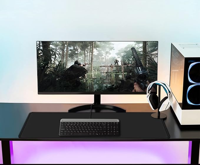 Large Gaming Mouse pad, 31.5x15.7 in Extended Desk Pad with Stitched Edges, Premium Microfiber Cloth Surface Waterproof Non-Slip Stable Rubber Base Keyboard Mat for Office Home Gaming, Black