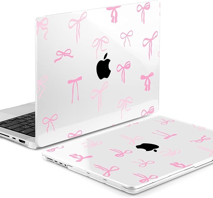DONGKE Case for MacBook Pro 14 Inch (2026-2021 Release, M5 M4 M3 M2 M1 Pro/Max Chip), Plastic Slim Hard Shell Protective Cover with Keyboard Cover & Screen Protector, Pink Bows