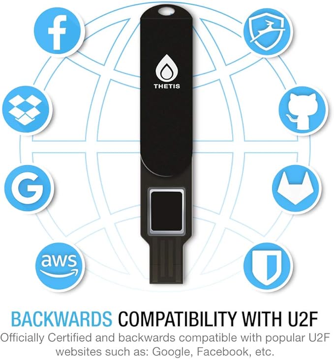 Thetis FIDO2 Security Key Fingerprint USB A, Two Factor Authenticator, Multi-Layered Protection HOTP / U2F Compatible Windows, MacOS, Gmail, Linux for Office Business - Black
