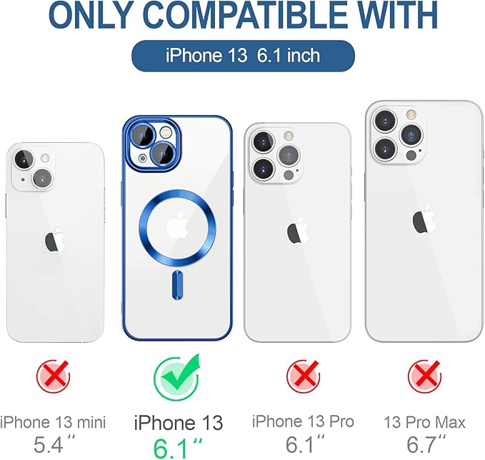 Hython Magnetic Clear for iPhone 13 Case with Camera Lens Protector [Compatible with MagSafe] Luxury Plating Edge Slim Soft TPU Cover Protective Phone Case for iPhone 13 6.1", Deep Blue