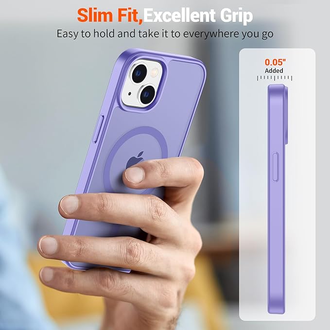 SUPFINE Magnetic for iPhone 15 Plus Case & iPhone 14 Plus Case(Compatible with MagSafe)(Military Grade Drop Protection) Slim Translucent Shockproof with Anti-Fingerprint Phone Case,Purple