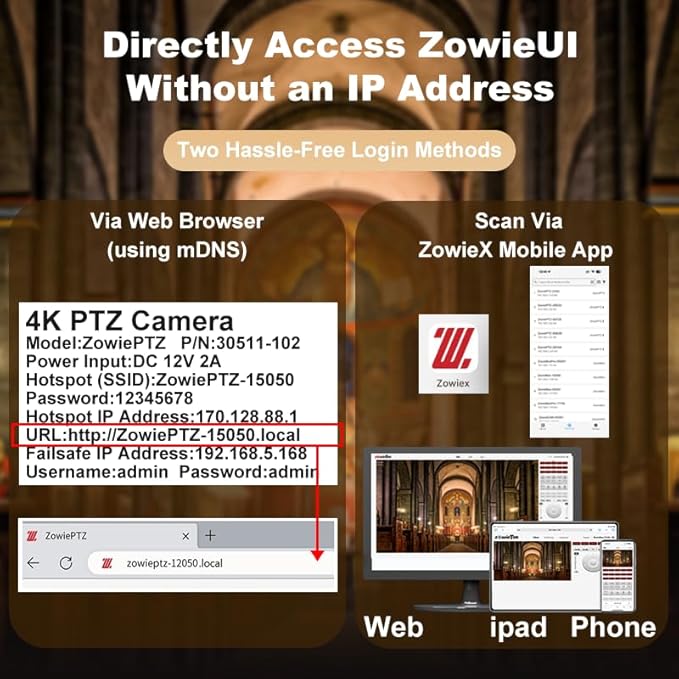 zowietek 4K PTZ Conference Camera, ZowiePTZ, Ergo-Ease Remote Control, ZowieX APP Manager, 18X Optical+12X Digital Zoom, HDMI/USB, RTSP/RTMP(s)/SRT Stream, Meeting, Church, Event, Teaching