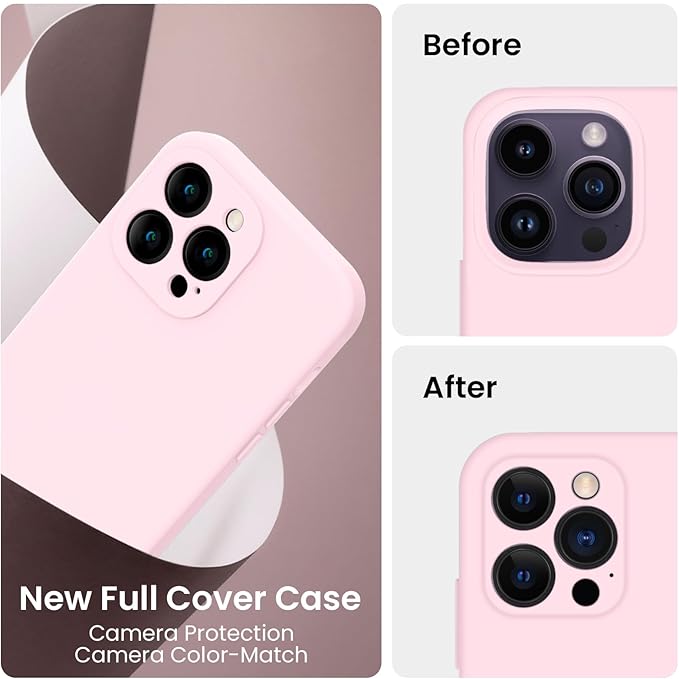 FireNova Designed for iPhone 14 Pro Case, Silicone Upgraded [Camera Protection] Phone Case, Soft Anti-Scratch Microfiber Lining Inside, 6.1 inch,Chalk Pink