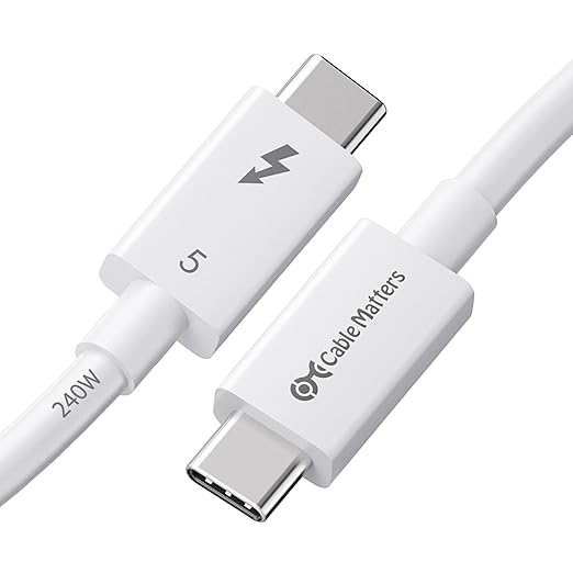 Cable Matters [Intel Certified] 80Gbps Thunderbolt 5 Cable with up to 120Gbps Bandwidth Boost and 240W Charging - 1m / 3.3ft, Compatible with Thunderbolt 4, USB4, and USB C, White
