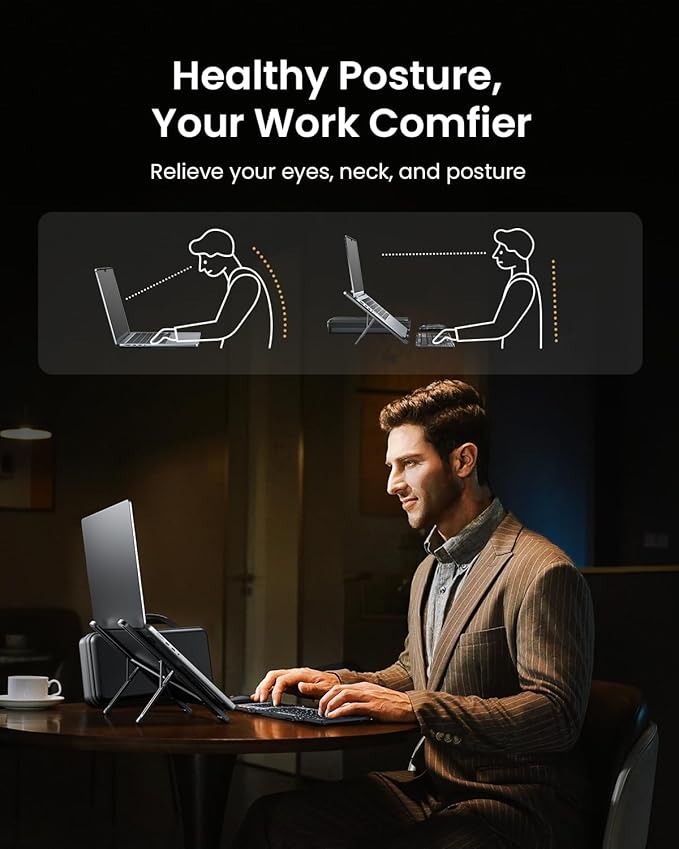 ProtoArc Portable Laptop Stand, CS100 Laptop Stand for Desk, Aluminum+Silicone Adjustable Laptop Riser, 6 Level Height Ergonomic Computer Holder for 10-17.3" Laptops, Tablets-Black