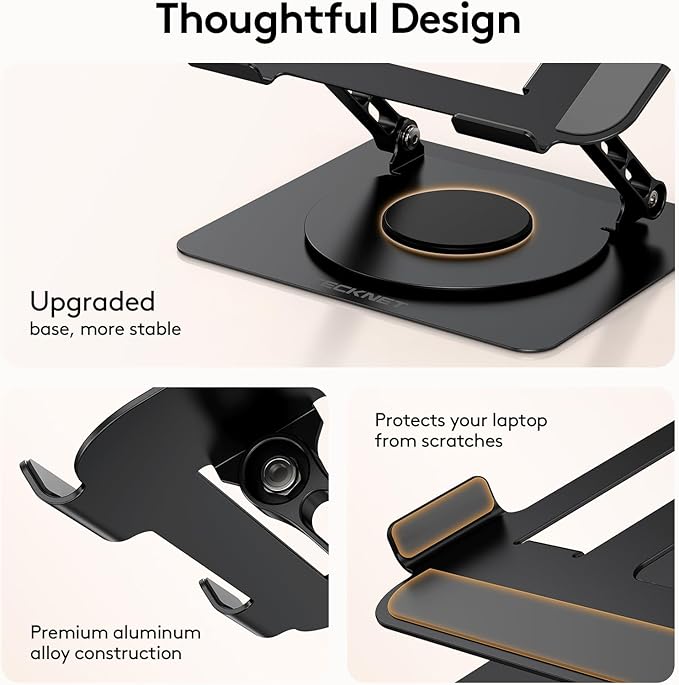 TECKNET Laptop Stand for Desk - 360° Rotating Base, Ergonomic Foldable Computer Stand for Laptop Riser, Height Adjustable, Compatible with MacBook Pro, Dell XPS, HP, and All Laptops 10-17" (Black)