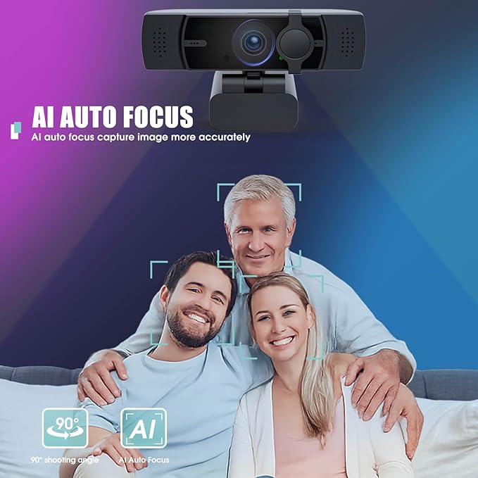 4K Webcam for PC & Laptop - Ultral HD 4K, AI Autofocus, Support DZoom and ePTZ, Built-in Noise-Canceling Mics and Slidable Privacy Cover for Business Meetings, Conferencing & Video Calls