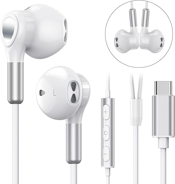 USB C Headphones for Samsung Galaxy S26 S25 S24 S23 S22 S21 S20 A56 A17 A16 Wired USB C Earbuds with Mic Volume Control Earphones USB Type C Headphones for iPhone 17 16 15 Pro Max Plus iPad 10 Pixel