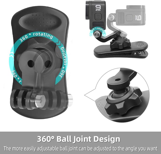 360° Rotation Backpack Strap Mount Quick Clip Mount Compatible with GoPro Hero 13,12,11,10,9,8,7,6,5,4,Fusion,DJI Osmo Action 5 pro/4/3/2,AKASO,Campark,Crosstour Action Cameras