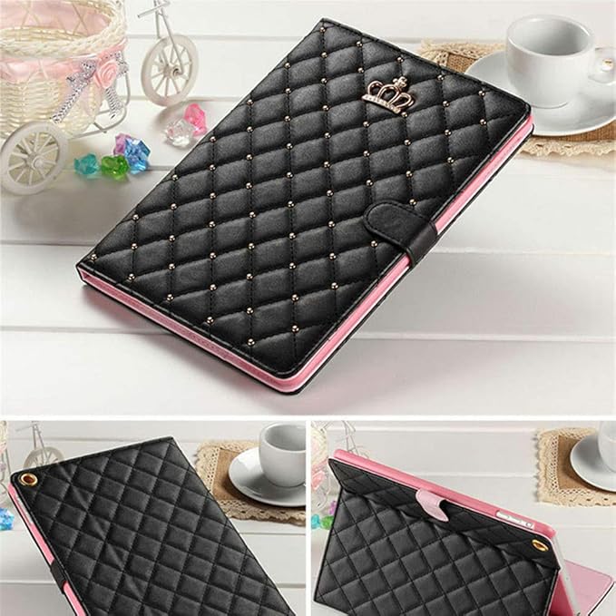 Changjia for iPad Air (3rd Gen) 10.5" 2019/iPad Pro 10.5" 2017 Case,Cute Crown Bling Rhinestone PU Leather Elegant Smart Auto Sleep/Wake Stand Shockproof Protective Case for Apple iPad 10.5 inch,Black