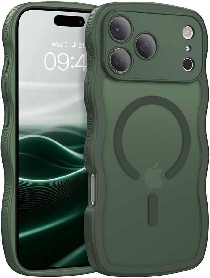 BENTOBEN Magnetic for iPhone 17 Pro Max Case, Cute Wavy [Full Camera Protection][Compatible with MagSafe] Matte Anti-Slip Bumper Women Girls Boys Protective Cover for 17 ProMax 6.9", Deep Green