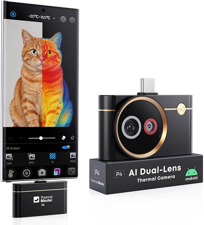 Thermal Master P4 Dual-Lens Thermal Camera for Android, Thermal Imaging Camera with IR Eraser, 512×384 X³ IR Resolution, 15× Digital Zoom, -4℉~1112℉, 0.035℃ Sensitivity (Android)