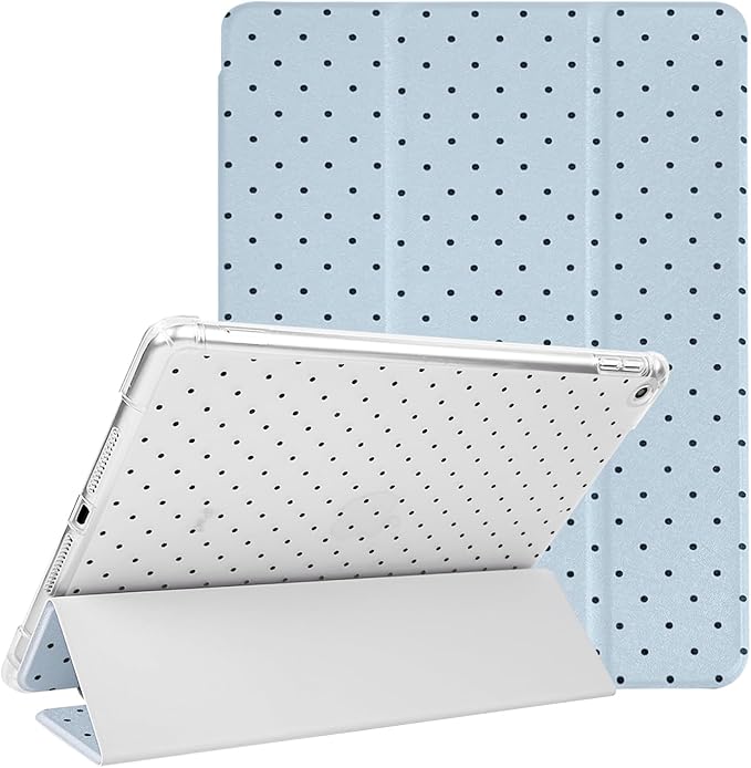 Lovmooful Compatible for iPad 5/6 (9.7-Inch,2018/2017 Model,6th/5th Generation) Case with Pencil Holder Cute Polka Dot with Aesthetic Design Soft TPU Trifold Stand Protective-Blue