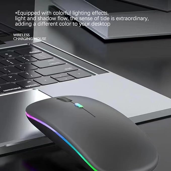 2 Pack Wireless Bluetooth Mouse,LED Dual Mode Rechargeable Silent Slim Laptop Mouse,Portable(BT5.2+USB Receiver) Dual Mode Computer Mice,for Laptop,Desktop Computer,Tablet,Phone,TV (Black+Grey)