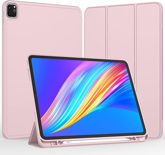 iMieet iPad Pro 13 Inch Case (M5/M4) 2025/2024 with Pencil Holder, Trifold Stand Smart Case with Soft TPU Back, Auto Wake/Sleep (Pink)