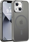 Newfuture Designed for iPhone 13 Case & iPhone 14 Case with Magnetic [13 FT Military Drop Protection] [Compatible with Magsafe] Translucent Shockproof with Anti-Fingerprint Phone Case, Titanium Gray