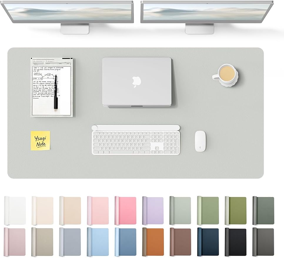 YSAGi Leather Desk Protector, Office Mat, Large Mouse Mat, Non-Slip PU Leather Blotter, Laptop Desk, Waterproof Writing Pad for Office and Home (Light Grey, 47.2" x 23.6")