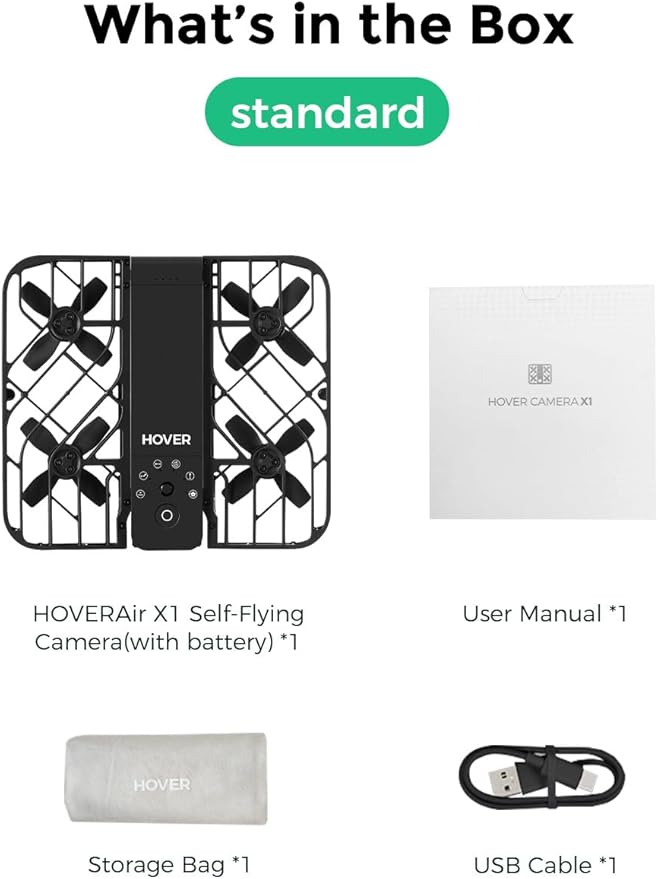 HOVERAir X1 Drone with Camera, Self-Flying Camera Drone with Follow Me Mode, Foldable Mini Drone with HDR Video Capture, Palm Takeoff, Intelligent Flight Paths, Hands-Free Control Black (Standard)