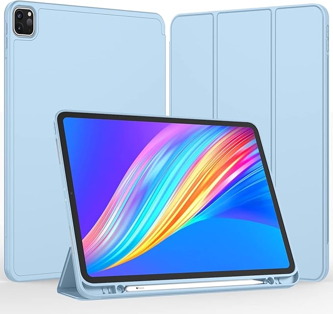 iMieet iPad Pro 13 Inch Case (M5/M4) 2025/2024 with Pencil Holder, Trifold Stand Smart Case with Soft TPU Back, Auto Wake/Sleep (Sky Blue)