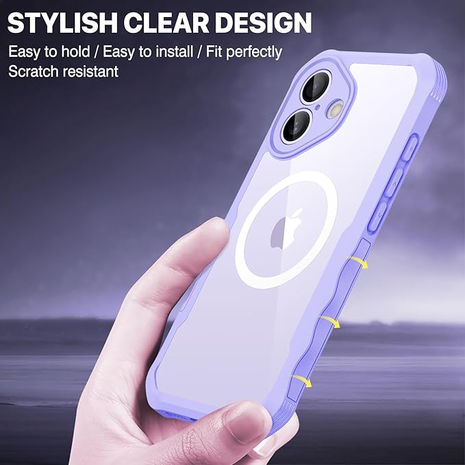 CENHUFO Magnetic Privacy for iPhone 17 Case [Compatible with Magsafe] Full Body Phone Case Built-in 9H Tempered Glass Screen Protector Camera Protection Shockproof Bumper Cover -Light Purple